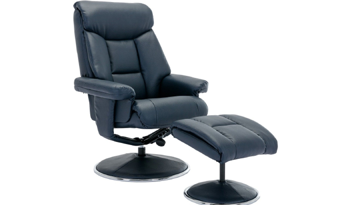 Biarritz Swivel Recliner Chair - Navy Faux Leather