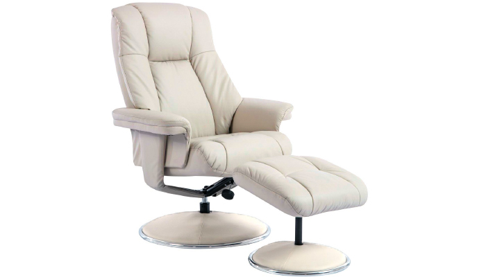 Real Leather Swivel Recliner and Footstool - 45 Degree Angle - Mushroom