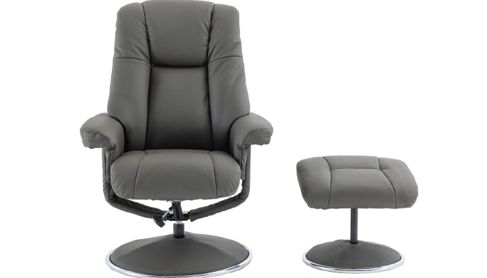 Real Leather Swivel Recliner and Footstool - Front View - Cinder