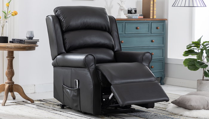 Waltham Black Riser Recliner in Part Reclined Position